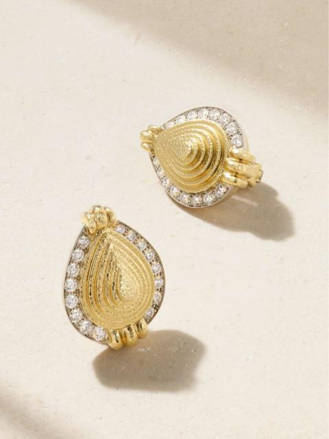 DAVID WEBB Concentric Pear 18-karat gold, platinum and diamond earrings Gold