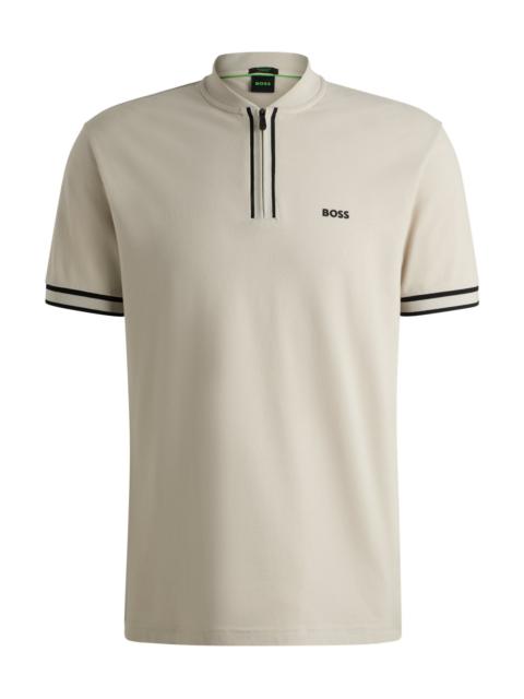 BOSS ZIP-NECK POLO SHIRT IN STRETCH-COTTON PIQUÉ