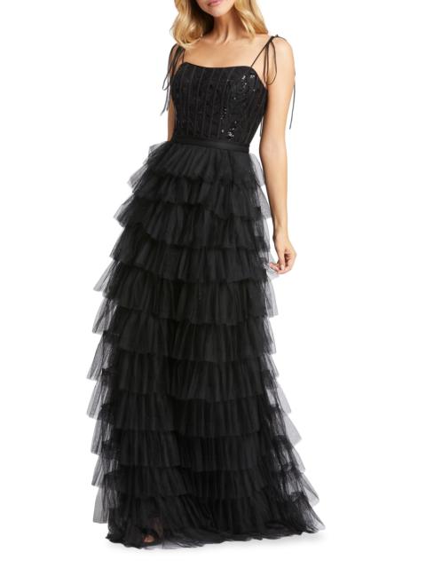 MAC DUGGAL Women's Ieena Tiered Tulle & Sequin Gown - Black