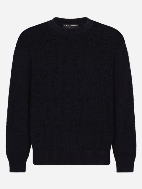 Cotton jacquard sweater with all-over jacquard DG