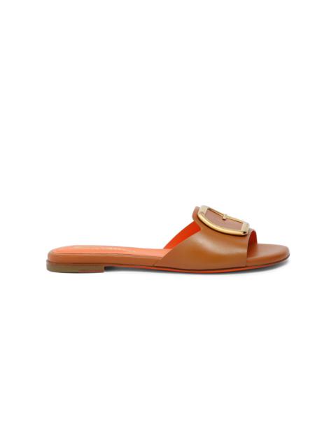 Women's brown leather slide sandal