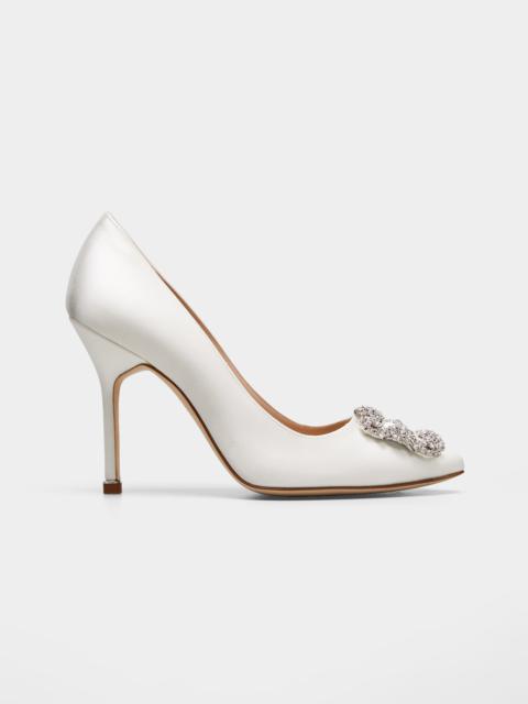 Manolo Blahnik Hangsi Satin Crystal-Buckle Pumps
