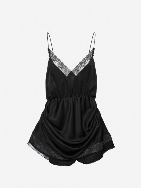 MAGDA BUTRYM Draped lace-trim slip mini dress in black