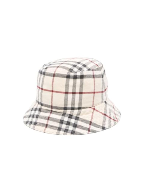 Vintage Check-pattern cotton bucket hat
