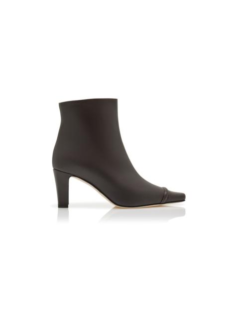 Manolo Blahnik Dark Brown Calf Leather Ankle Boots