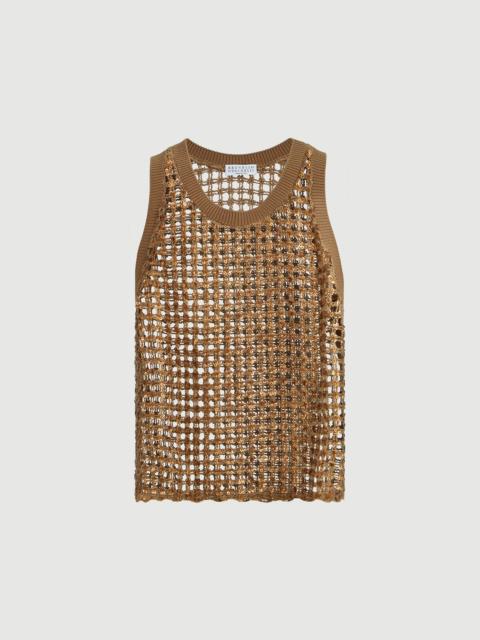 Brunello Cucinelli Dazzling net embroidery top in silk and linen