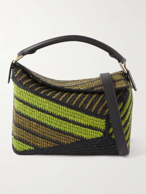 Loewe + Paula’s Ibiza Puzzle Edge Small Leather-Trimmed Striped Raffia Messenger Bag