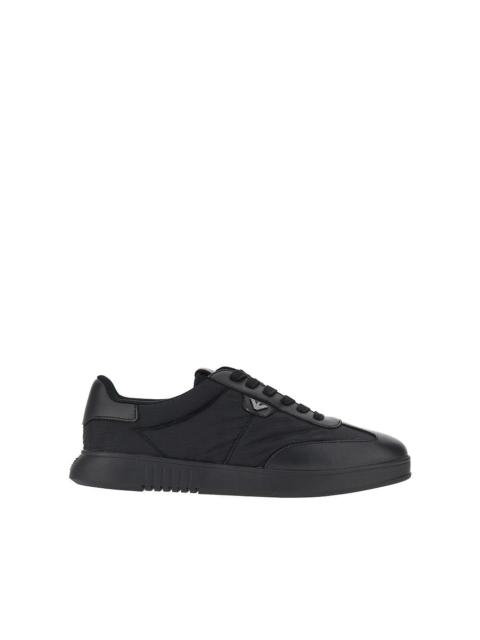 EMPORIO ARMANI NYLON AND LEATHER SNEAKERS WITH EAGLE LOGO