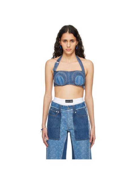 Marine Serre Navy Regenerated Denim Bra