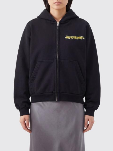 BALENCIAGA BALENCIAGA Oversized Zipped Cotton Hoodie with Printed Logo and Dropped Shoulders