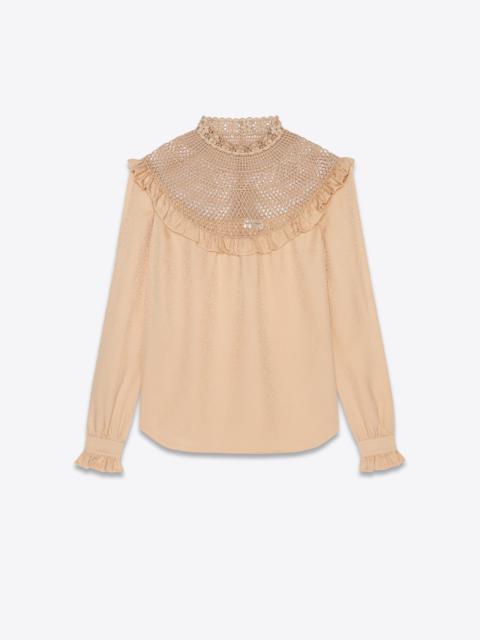 SAINT LAURENT embroidered blouse in matte and shiny silk