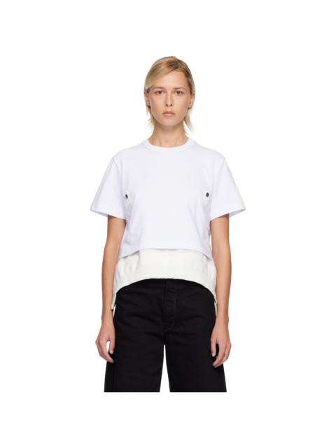 sacai Off-White Cotton Jersey & Nylon Twill T-shirt