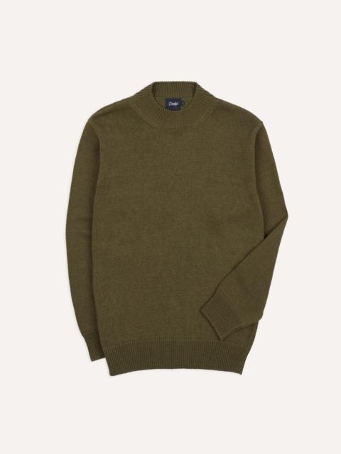 Drake's Olive Cotton Mock Neck Jumper