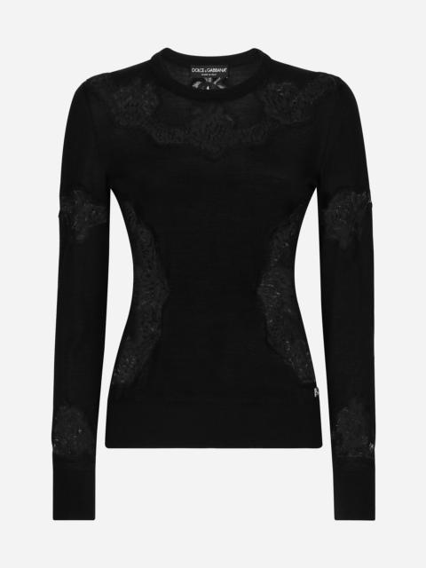 Cashmere and silk sweater with lace inlay