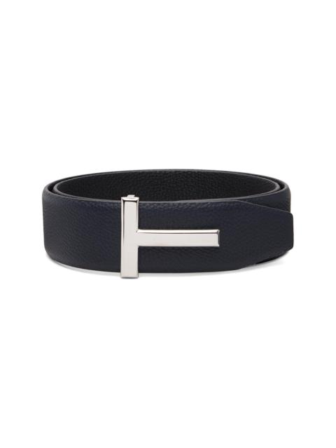 TOM FORD Black Grain Leather T Icon Belt