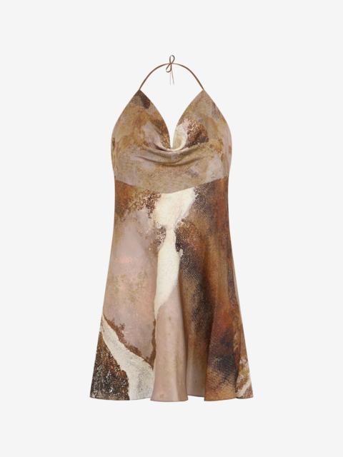 Roberto Cavalli Beige mini dress in silk with marble print