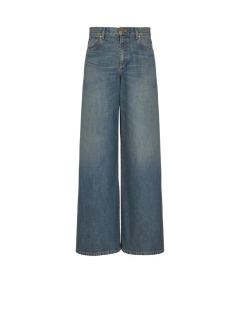 Balmain Wide-leg faded denim jeans