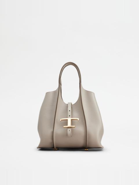 Tod's T TIMELESS SHOPPING BAG IN LEATHER MINI - GREY