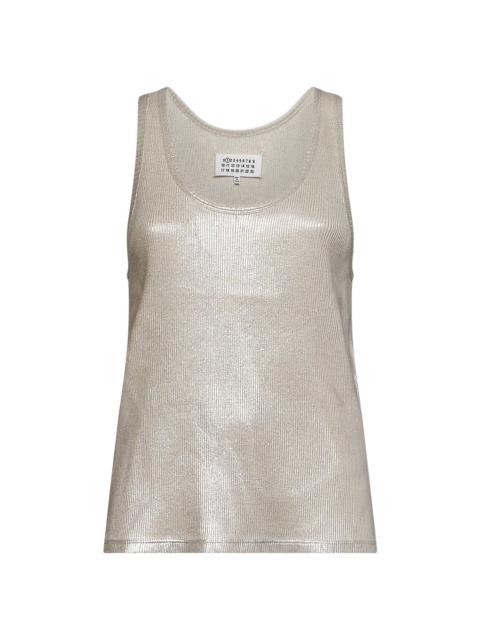 Maison Margiela Beige ribbed cotton Silver print tank top