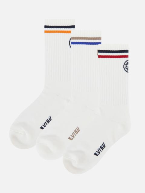 3-PACK KAMON AND STRIPE JACQUARD LONG SOCKS