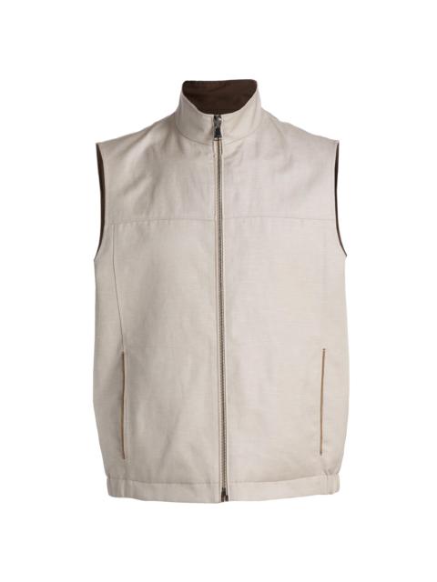 Canali Men's Reversible Wool-Linen Zip-Front Vest - Tan