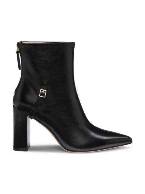 BOSS POINTED-TOE BOOTS IN GLOSSY LEATHER WITH BUCKLE DETAIL