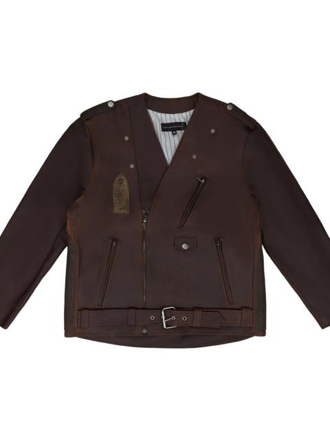 WHO DECIDES WAR Perfecto Leather Jacket "Brown" 11300990017AW23