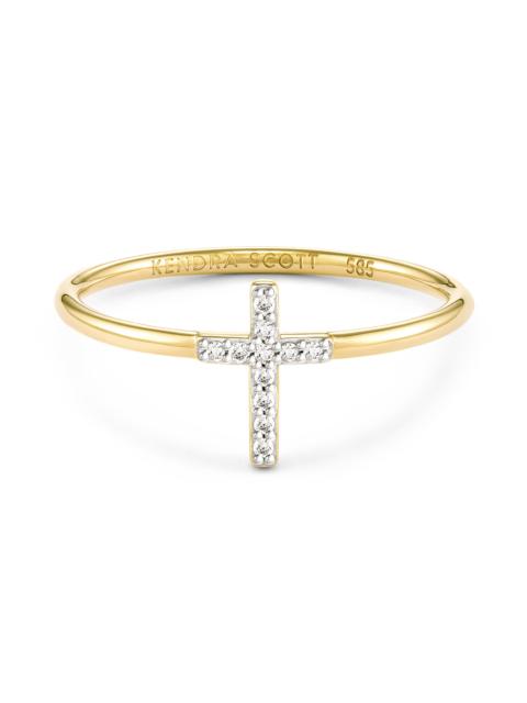 KENDRA SCOTT Cross 14k Yellow Gold Band Ring in White Diamond