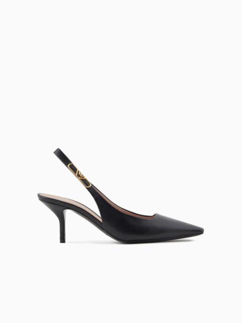 EMPORIO ARMANI Nappa-leather slingback court shoes with eagle plate