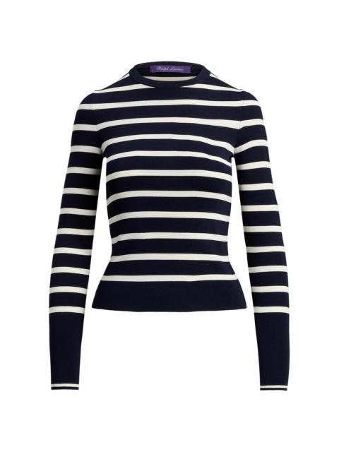 Ralph Lauren Women's Striped Stretch-Silk Sweater - Icon Navy Lux Cream