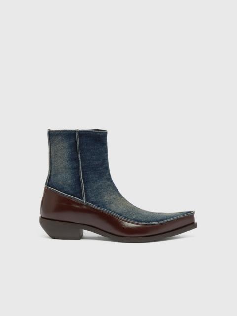 Diesel D-FRIDO-WESTERN ANKLE BOOTS IN LEATHER AND DENIM