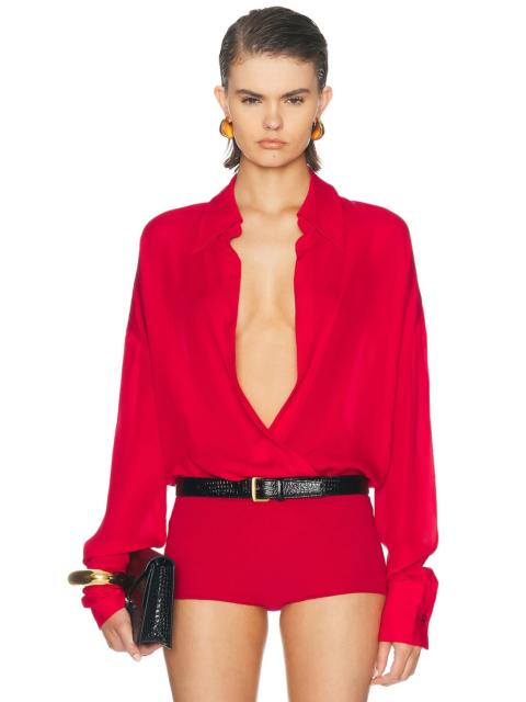 MÔNOT Drape Front Silk Blouse