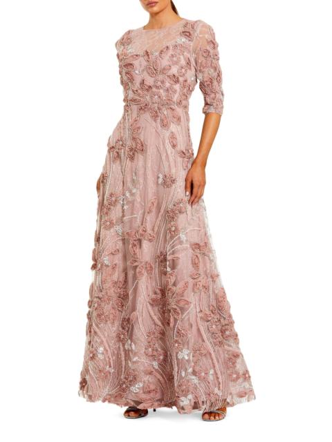 MAC DUGGAL Women's Embellished Appliquéd Lace Gown - Mocha