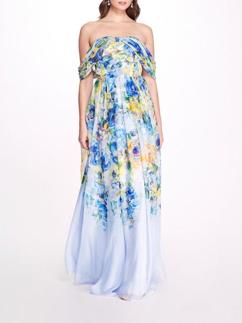 Marchesa CENTER KNOT CHIFFON GOWN