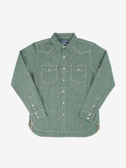 Iron Heart IHSH-289-GRN 10oz Mock Twist Selvedge Chambray Western Shirt - Green