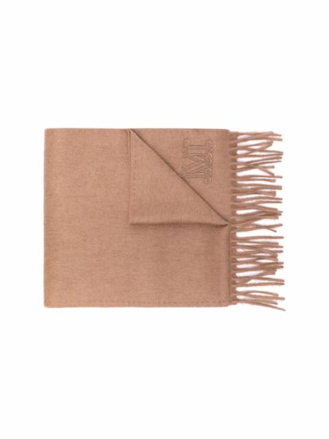 Max Mara logo embroidered fringed scarf