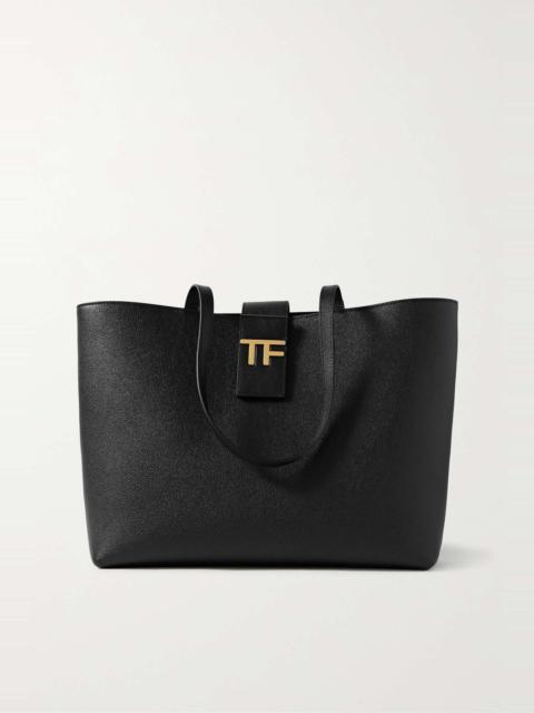 Embellished textured-leather tote