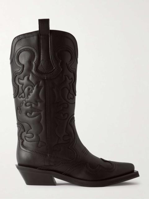 Embroidered leather cowboy boots