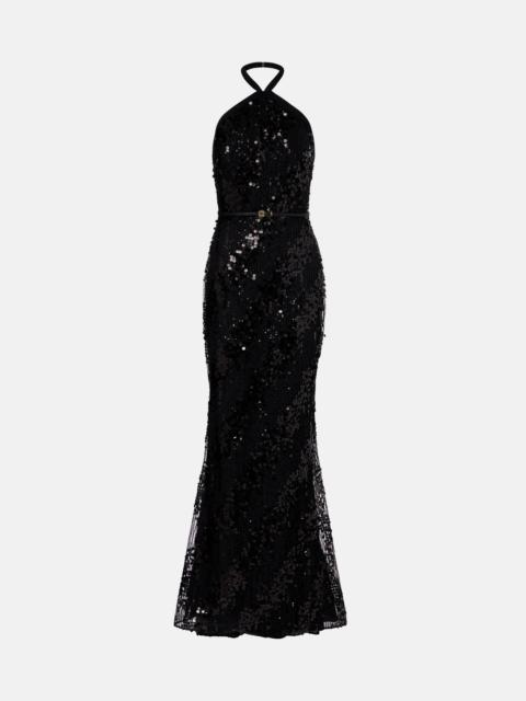 ELIE SAAB Sequined halterneck silk-blend gown