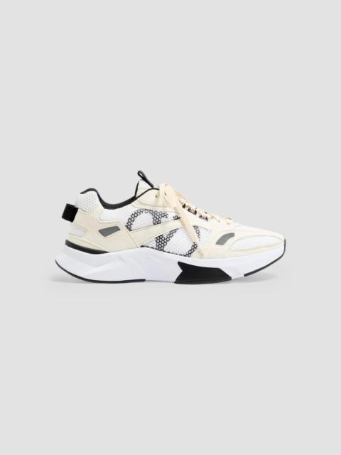 Valentino Men's Demivee Sneakers in Mesh Fabric with Suede Inserts - White Beige Grey