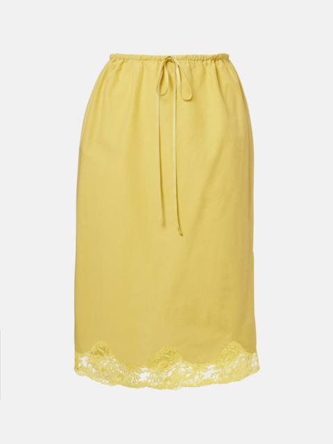 SAINT LAURENT Lace-trimmed cotton and silk midi skirt