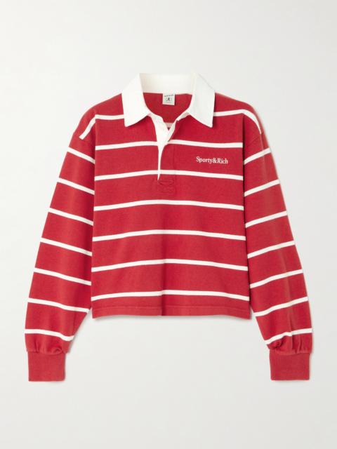 Sporty & Rich Serif Rugby Logo-embroidered Striped Cotton-jersey Polo Shirt