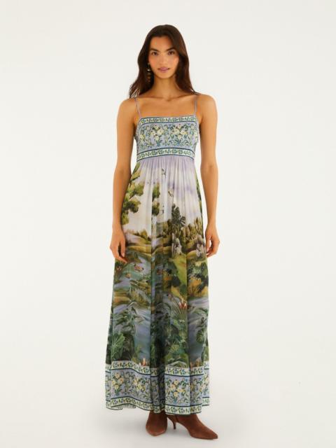 FARM RIO Multicolor Countryside Landscape Adjustable Straps Maxi Dress