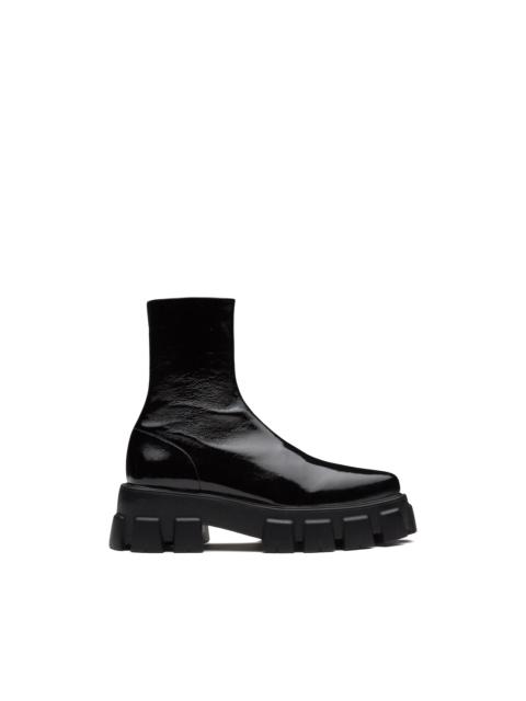 Prada Monolith pointy technical patent leather booties