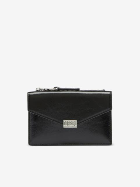 Diesel envelope-style card holder in shiny wrinkled leather