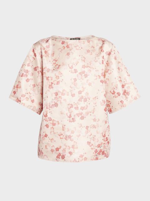 Loro Piana Mara Blooms-Print Short-Sleeve Silk Crepe De Chine Blouse