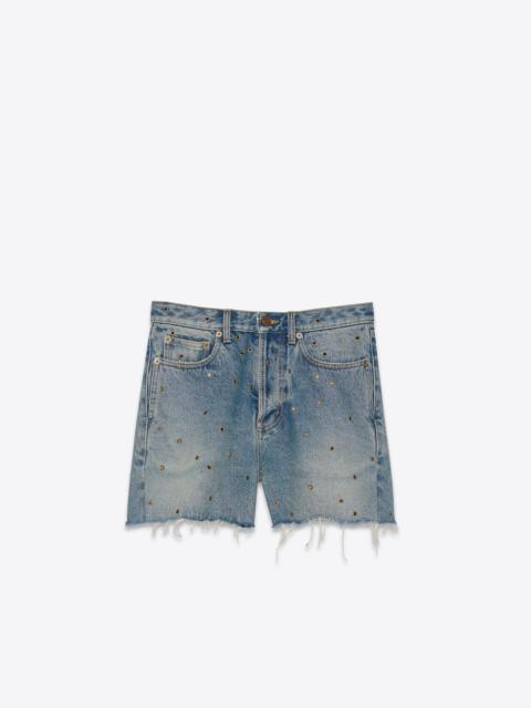 SAINT LAURENT raw-edge shorts in arizona light blue denim with eyelets