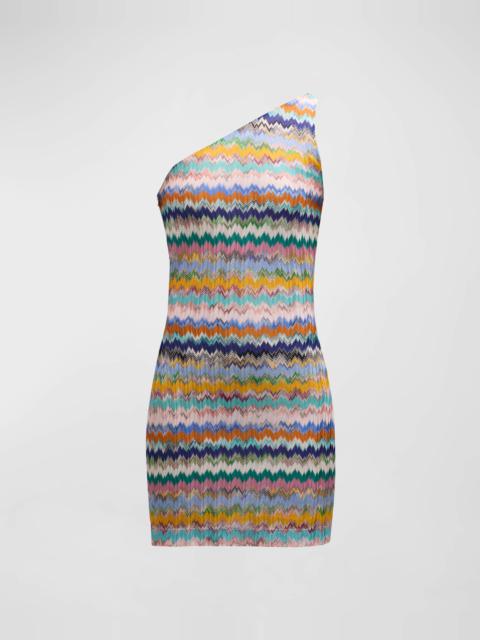 Chevron Striped One-Shoulder Mini Dress