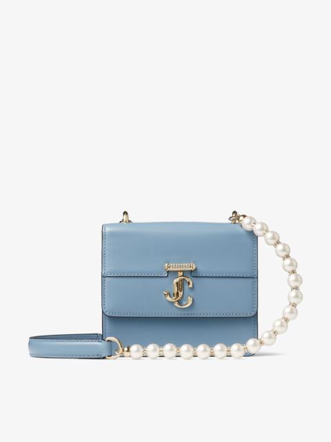 JIMMY CHOO Varenne Quad XS
Smoky Blue Box Leather Shoulder Bag with Pearl Strap