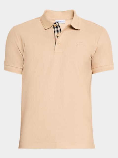 Burberry Men's Cotton Pique Check-Placket Polo Shirt